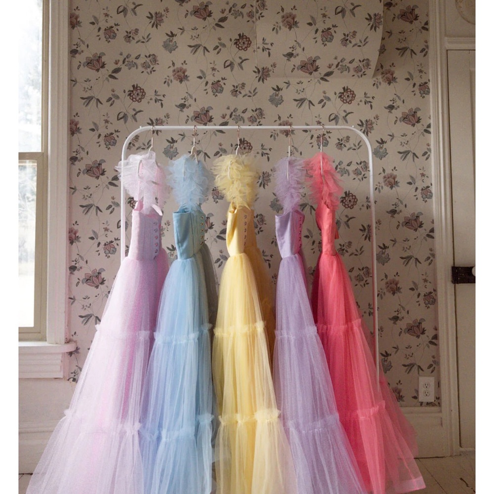 Ava gowns yellow tiered tule dress